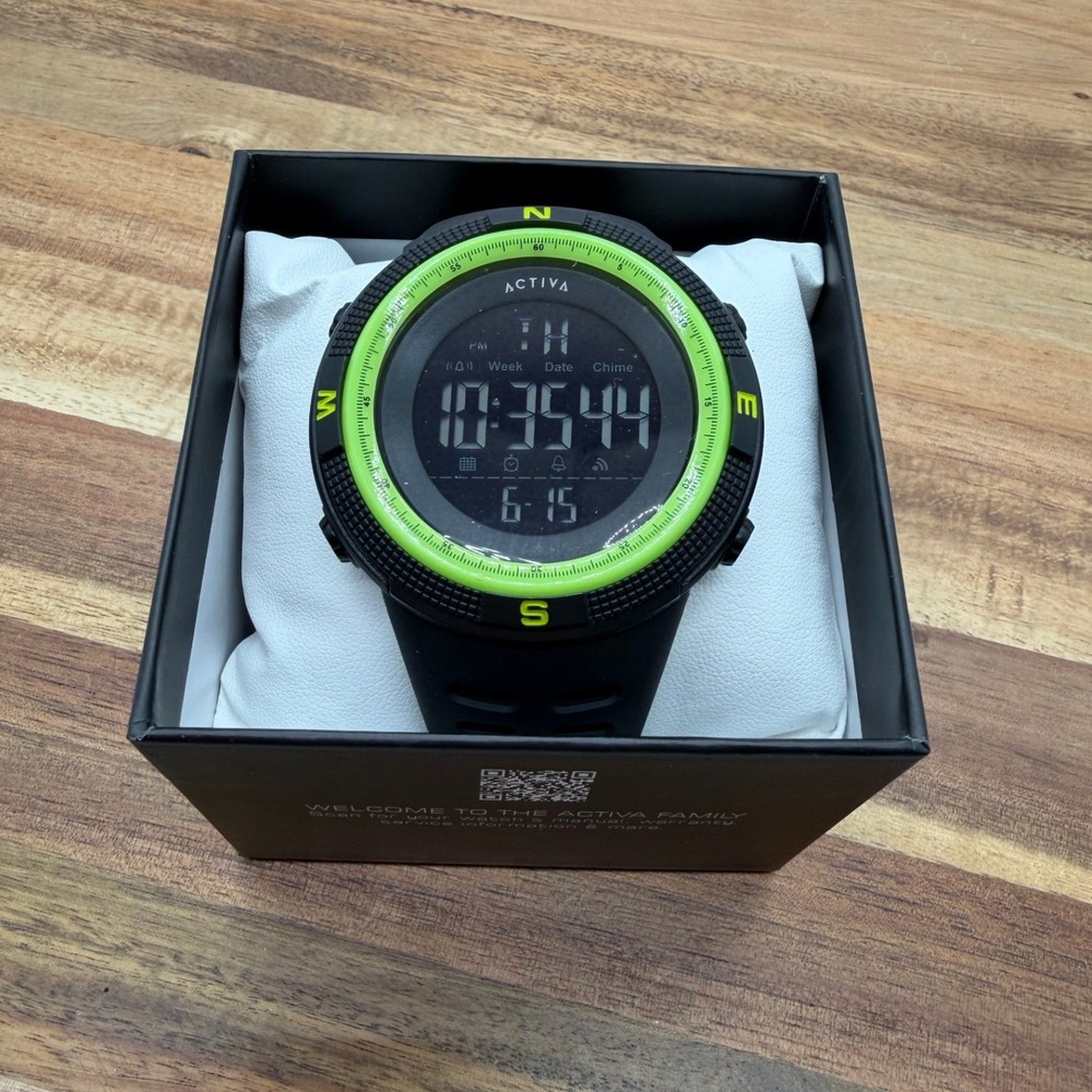 Activa Men's 50mm Digital Sports Watch Black Lime Green 2451